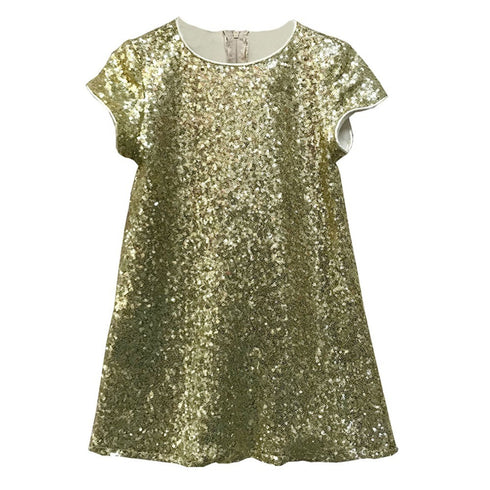 Little Girls Gold Sparkle Sequin Katy Short Sleeve Shift Party Dress 2-6 - SophiasStyle.com