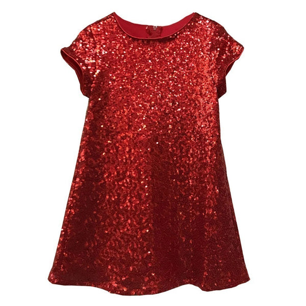 Little Girls Red Sparkle Sequin Katy Short Sleeve Shift Party Dress 2-6 - SophiasStyle.com