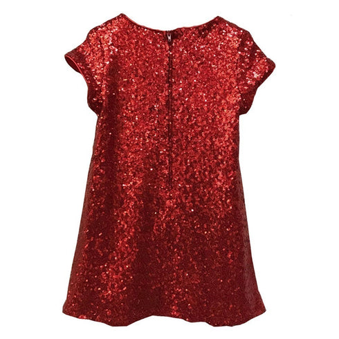 Big Girls Red Sparkle Sequin Katy Short Sleeve Shift Party Dress 8-12 - SophiasStyle.com