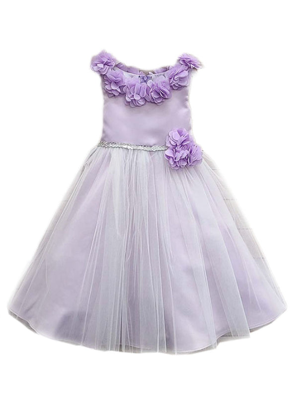 Petite Adele Big Girls Lilac 3D Flower Neckline Rhinestone Belt Dress 8-16 - SophiasStyle.com