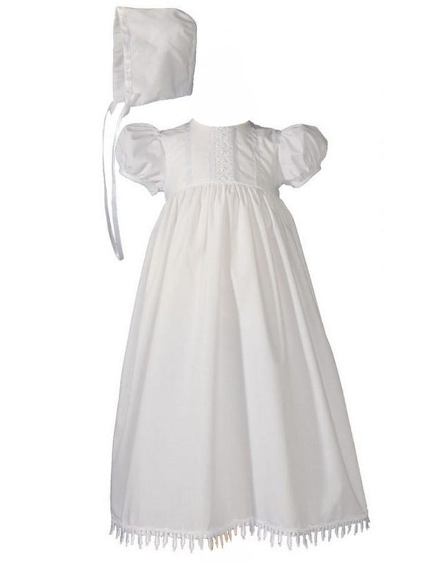 Baby Girls White Poly Cotton Teardrop Lace Bonnet Christening Gown 0-12M - SophiasStyle.com