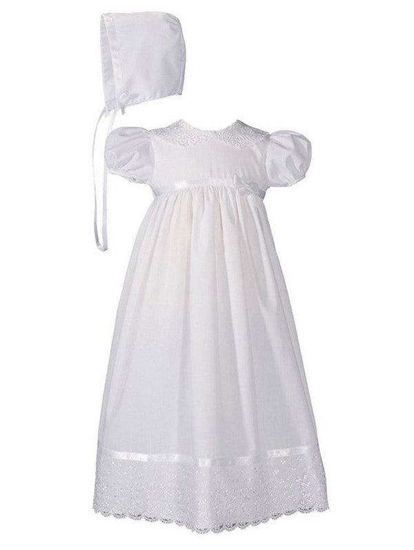 Baby Girls White Poly Cotton Lace Collar Hem Hat Christening Gown 0-24M - SophiasStyle.com
