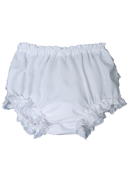 Baby Girls White Embroidered Eyelet Edging Elastic Diaper Cover Bloomer 3-24M - SophiasStyle.com