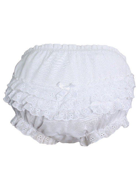 Baby Girls White Embroidered Eyelet Edging Elastic Diaper Cover Bloomer 3-24M - SophiasStyle.com