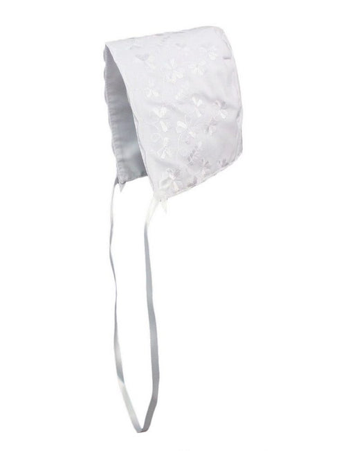 Little Things Mean A Lot Baby Girls White Embroidered Baptism Hat 0-12M - SophiasStyle.com