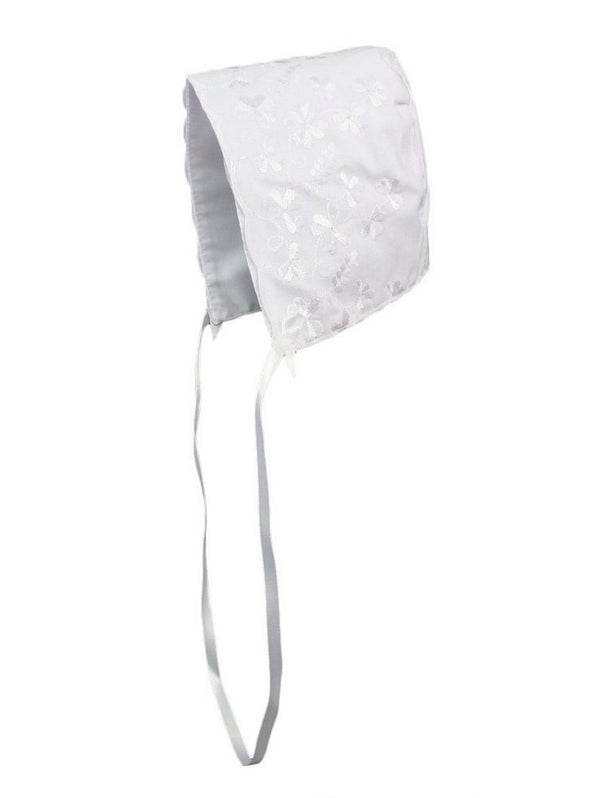 Little Things Mean A Lot Baby Girls White Embroidered Baptism Hat 0-12M - SophiasStyle.com