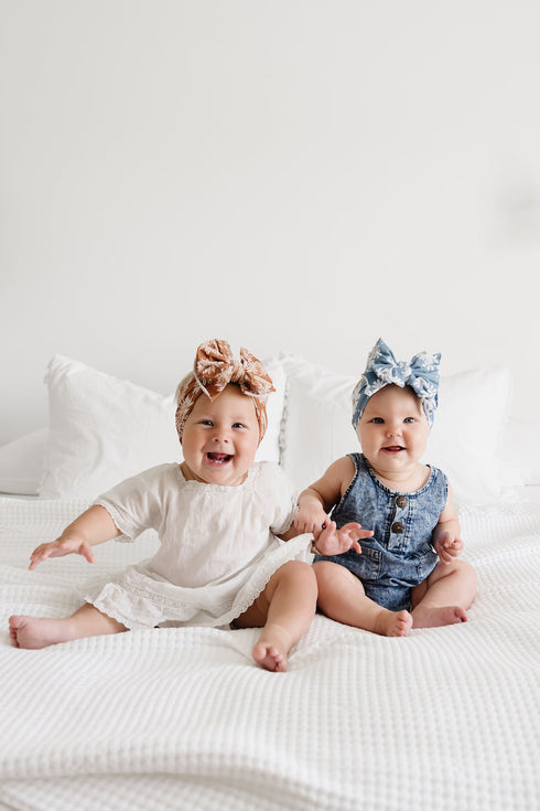 printed-fab-denim-daisy Baby Bling Bows clips headbands - Sophia's Style-