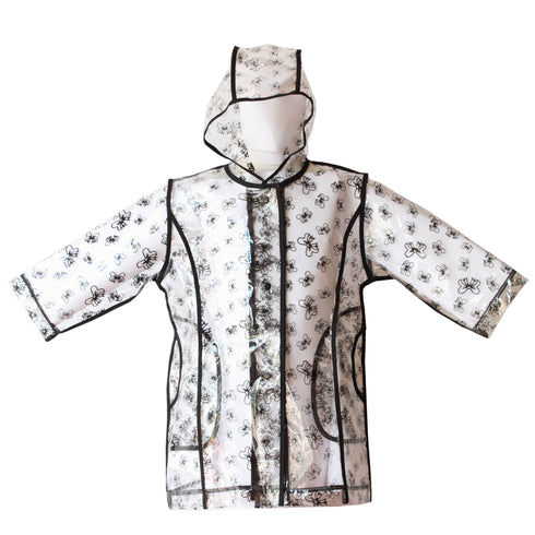 Pluie Pluie Little Girls Transparent Black Bow Unlined Rain Coat 1-6X - SophiasStyle.com