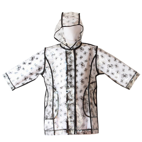 Pluie Pluie Little Girls Transparent Black Bow Unlined Rain Coat 1-6X - SophiasStyle.com