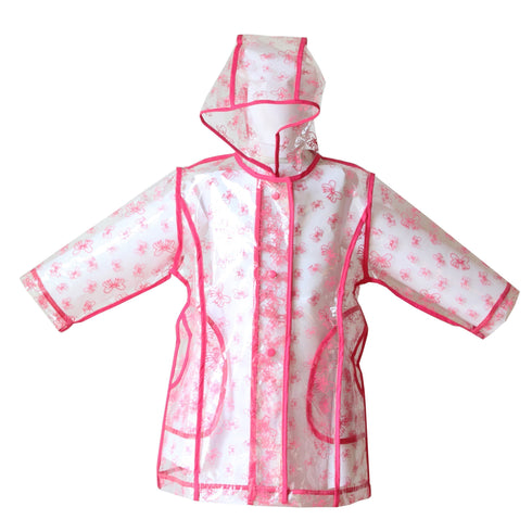 Pluie Pluie Little Girls Transparent Fuchsia Bow Unlined Rain Coat 1-6X - SophiasStyle.com