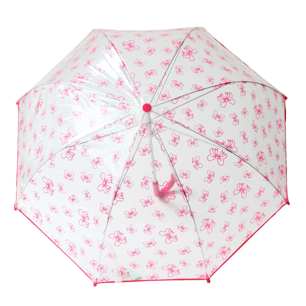 Pluie Pluie Girls Transparent Fuchsia Bow Umbrella - SophiasStyle.com