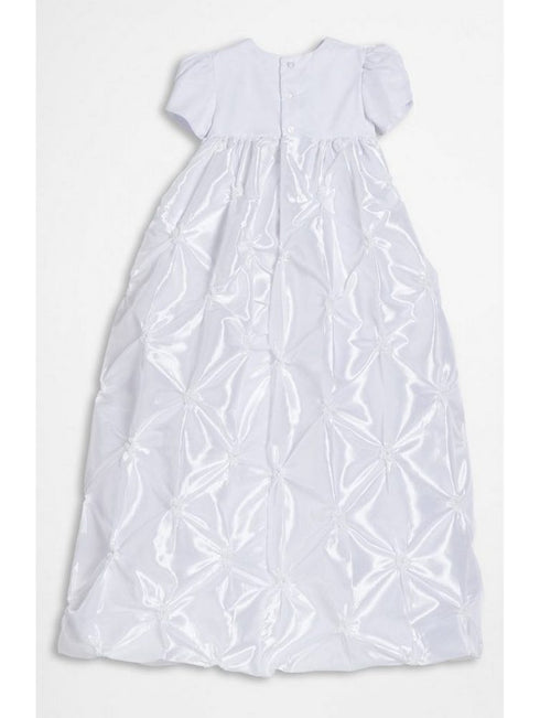 Baby Girls White Bonnet Rosette Taffeta Christening Dress Outfit 0-24M - SophiasStyle.com