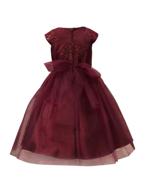 Girls Burgundy Floral Glitter Mesh Christmas Dress 2-12 - SophiasStyle.com