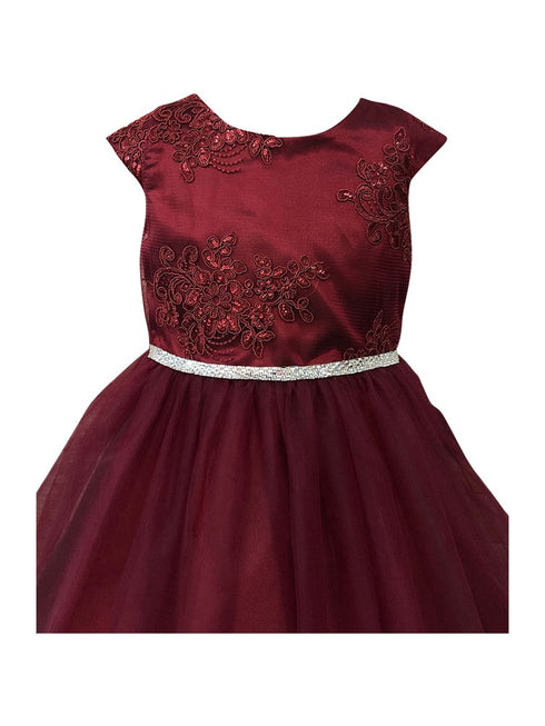 Girls Burgundy Floral Glitter Mesh Christmas Dress 2-12 - SophiasStyle.com