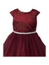 Girls Burgundy Floral Glitter Mesh Christmas Dress 2-12 - SophiasStyle.com