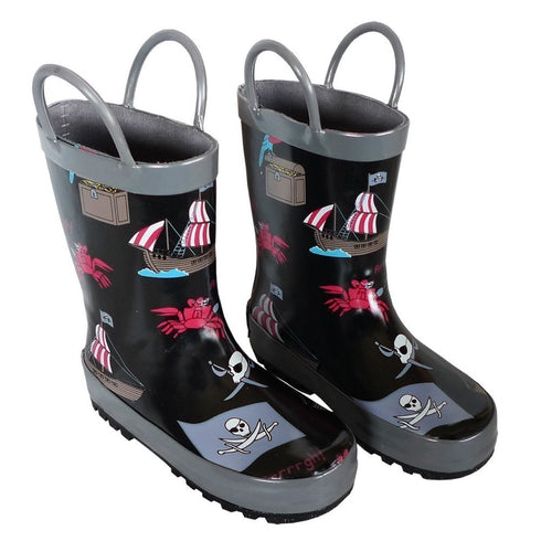 Black Pirates Toddler Boys Rain Boots 5-10 - SophiasStyle.com