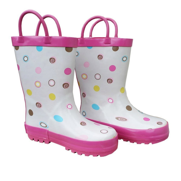 White Polka Dots Deluxe Toddler Girls Rain Boots 5-10 - SophiasStyle.com