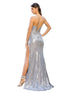 Bliss 3D Flower Applique Rhinestone Bead Sequin Accent Slit Gown for Women, Sizes XS-3XL - SophiasStyle.com