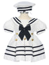 Rafael Baby Toddler Girls Bow Accent Nautical Dress Cap Outfit Set, Sizes 3 Months-4T - SophiasStyle.com