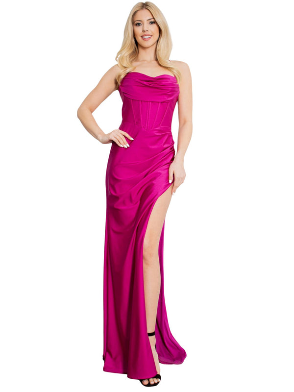 Bliss Stretch Gown for Women with Adjustable Corset Back and Draped Neckline, Sizes XS-3XL - SophiasStyle.com