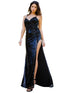 Bliss 3D Flower Applique Rhinestone Bead Sequin Accent Slit Gown for Women, Sizes XS-3XL - SophiasStyle.com