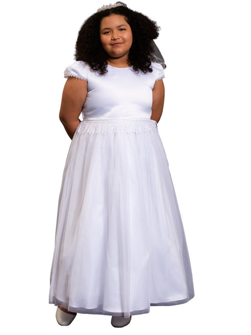 Kids Dream Big Girls White Chandelier Trim Plus Size Communion Dress 18.5-20.5 - SophiasStyle.com