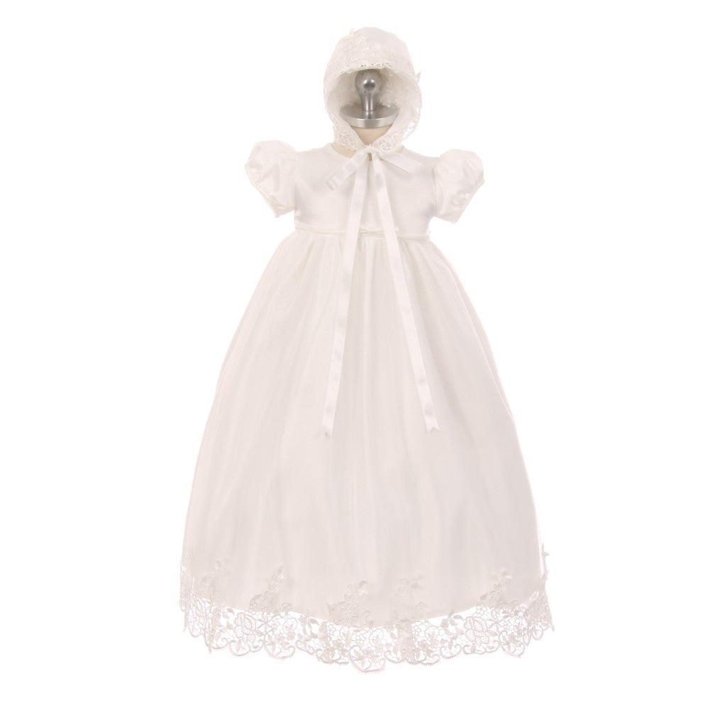 ivory christening dress Rain Kids Little Girls Lace Satin Tulle Overlay Bonnet Baptism 2-4, 4 1015 Long Dress with Draped 19 Inches9 Shoe Size:Size 7