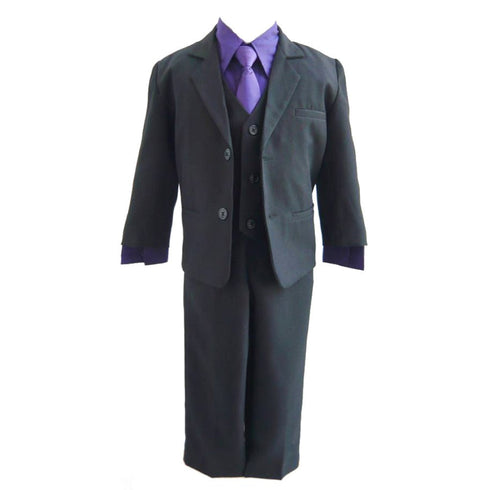 Little Boys Black Purple 5 Piece Vest Jacket Pants Special Occasion Suit 2-7 - SophiasStyle.com