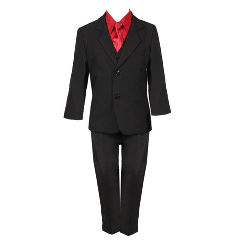 Little Boys Black Red 5 Piece Vest Jacket Pants Special Occasion Suit 2-7 - SophiasStyle.com