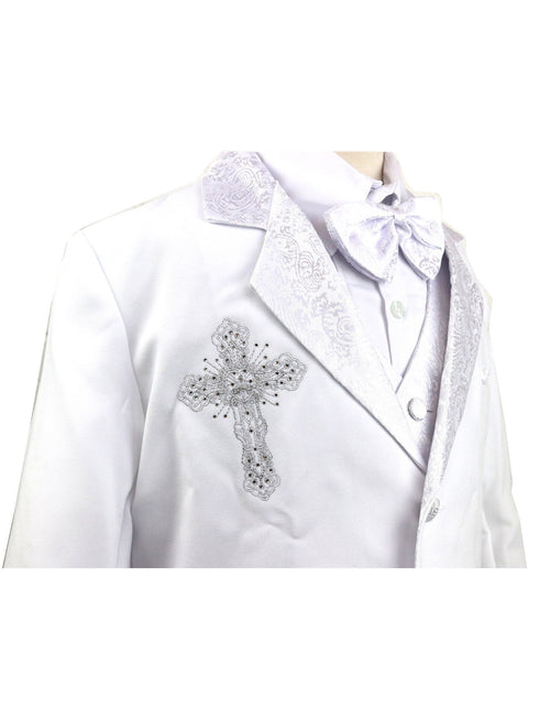 Rafael Collection Little Boys White Jacquard 5 Pcs Baptism Tuxedo Set 2-7 - SophiasStyle.com