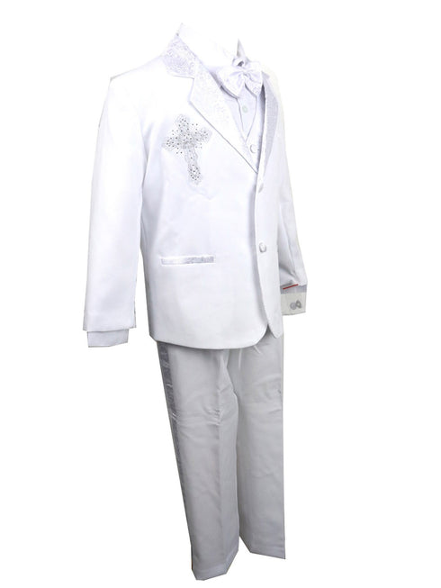 Rafael Collection Little Boys White Jacquard 5 Pcs Baptism Tuxedo Set 2-7 - SophiasStyle.com