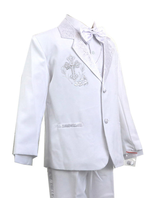 Rafael Collection Little Boys White Embroidered 5 Pcs Baptism Tuxedo Set 2-7 - SophiasStyle.com