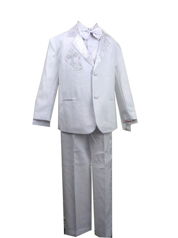 Rafael Collection Little Boys White Embroidered 5 Pcs Baptism Tuxedo Set 2-7 - SophiasStyle.com