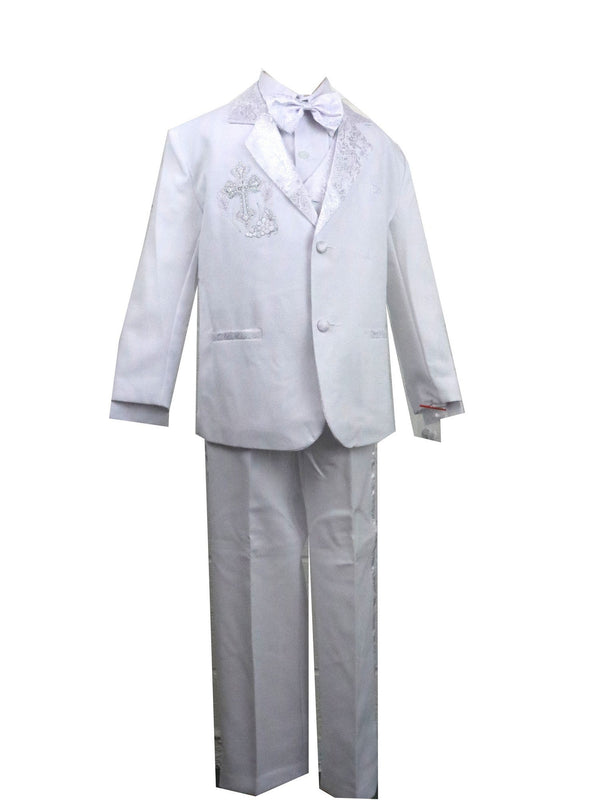 Rafael Collection Baby Boys White Embroidery 5 Pc Baptism Tuxedo Set 6-24 Months - SophiasStyle.com