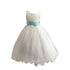 Big Girls Ivory Aqua Sash Satin Tulle 3 Layer Flower Girl Dress 8-14 - SophiasStyle.com