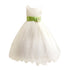 Big Girls Ivory Green Sash Satin Tulle 3 Layer Flower Girl Dress 8-14 - SophiasStyle.com