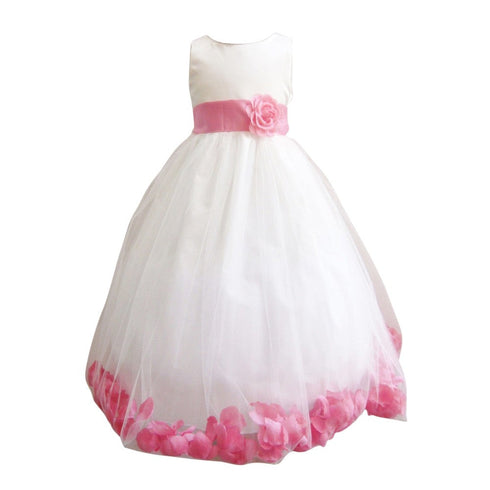 Big Girls Ivory Blush Pink Petals Satin Tulle 3 Layer Flower Girl Dress 8-14 - SophiasStyle.com