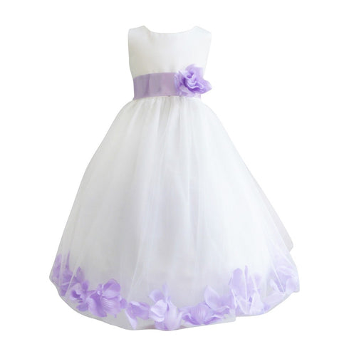 Little Girls Ivory Lilac Petals Satin Tulle 3 Layer Flower Girl Dress 2T-6 - SophiasStyle.com