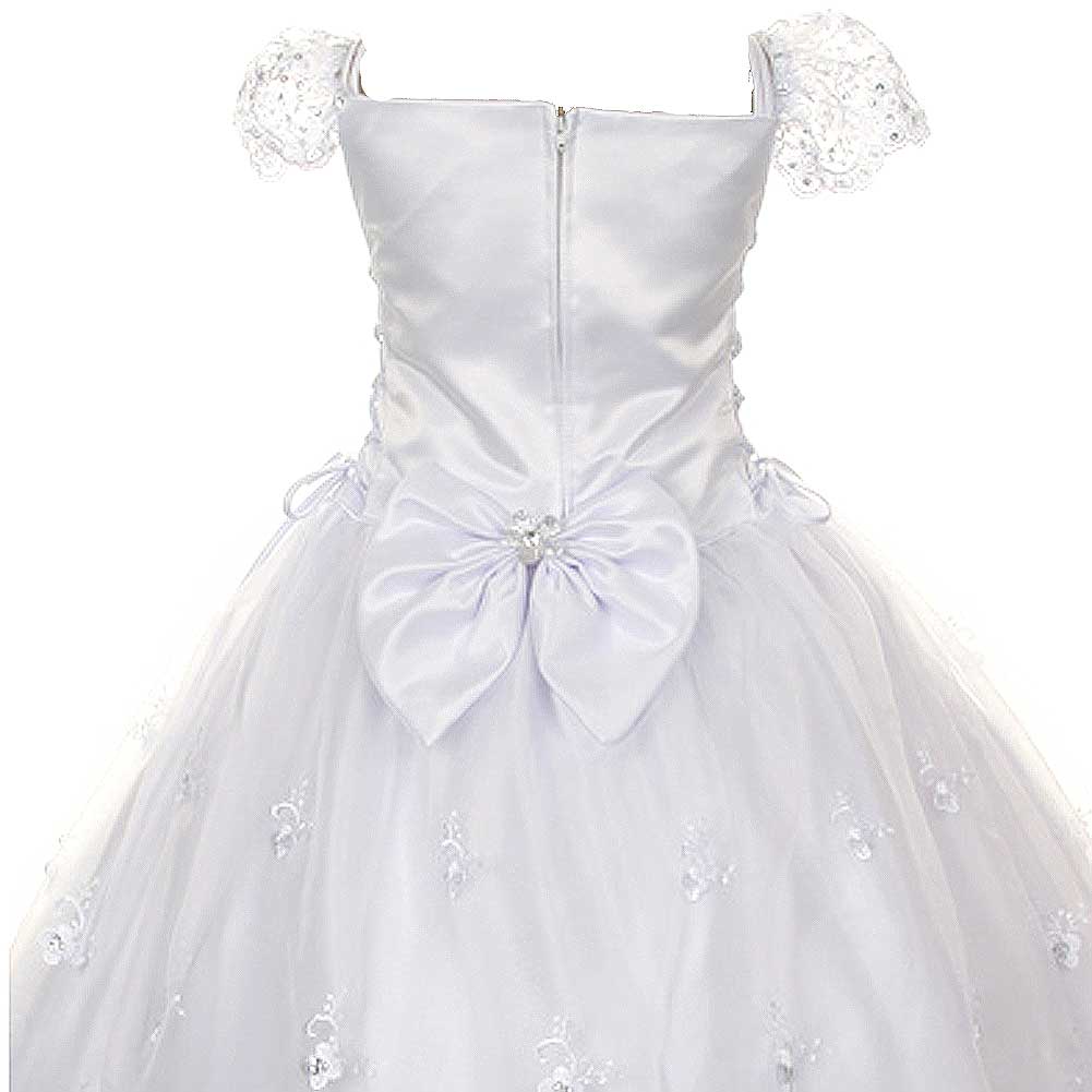 organza first communion dresses Girls White Communion Dress - Rhinestone Tulle