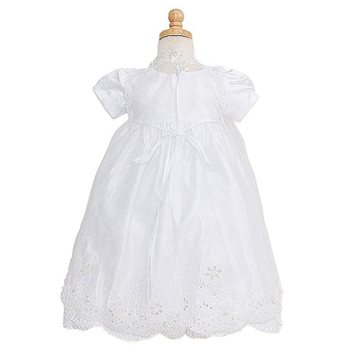 Rain Kids White Satin Puff Sleeve Pearl Baptism Dress Girls 6M-4T - SophiasStyle.com