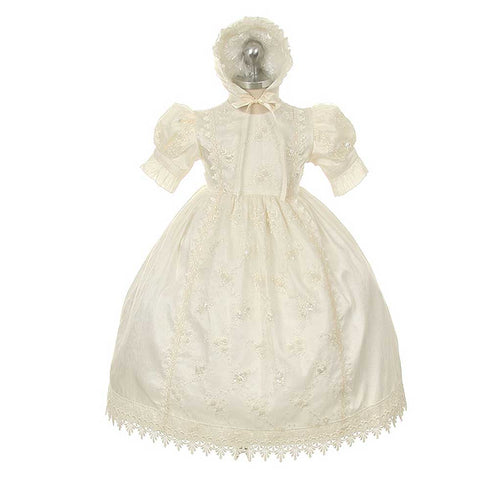 Rain Kids Ivory Silk Lace Bonnet Baptism Dress Baby Girl 6M-24M - SophiasStyle.com