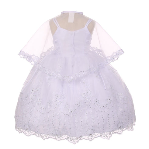Rainkids Little Girls White Rhinestone Virgin Mary Embroidery Baptism Dress 2-6 - SophiasStyle.com