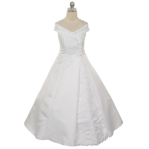 Rain Kids White Bridal Satin A Line Flower Girl Dress Girls 3T-14 - SophiasStyle.com