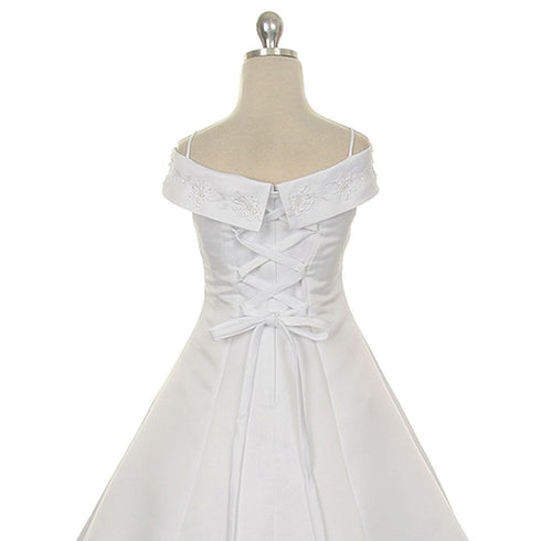 Rain Kids White Bridal Satin A Line Flower Girl Dress Girls 3T-14 - SophiasStyle.com