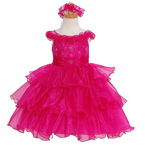 The Rain Kids Pink Organza Off Shoulder Flower Girl Dress Girls 6M-4T - SophiasStyle.com