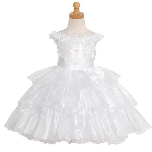 The Rain Kids White Organza Off Shoulder Flower Girl Dress Girls 6M-4T - SophiasStyle.com