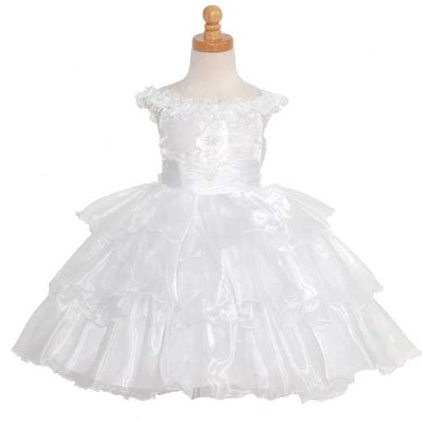 The Rain Kids White Organza Off Shoulder Flower Girl Dress Girls 6M-4T - SophiasStyle.com