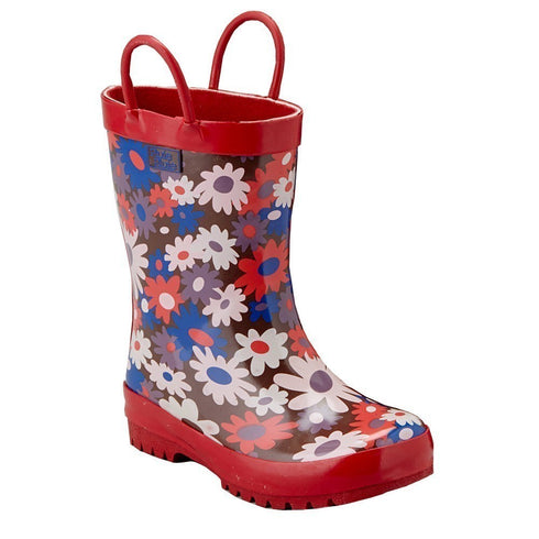 Pluie Pluie Girls Brown Red Flower Rain Boots 5-10 Toddler - SophiasStyle.com