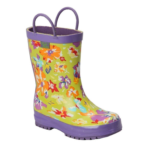 Pluie Pluie Little Girls Lime Purple Flower Rain Boots 11-2 Kids - SophiasStyle.com