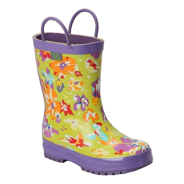 Pluie Pluie Little Girls Lime Purple Flower Rain Boots 11-2 Kids - SophiasStyle.com